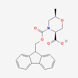 molecular formula C21H21NO5 B8074555 (3S,6R)-4-(((9H-fluoren-9-yl)methoxy)carbonyl)-6-methylmorpholine-3-carboxylic acid 