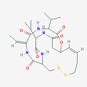 molecular formula C24H36N4O6S2 B8074790 (7E,16Z)-7-ethylidene-4,21-di(propan-2-yl)-2-oxa-12,13-dithia-5,8,20,23-tetrazabicyclo[8.7.6]tricos-16-ene-3,6,9,19,22-pentone 