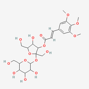 molecular formula C24H34O15 B8074791 [4-hydroxy-2,5-bis(hydroxymethyl)-2-[3,4,5-trihydroxy-6-(hydroxymethyl)oxan-2-yl]oxyoxolan-3-yl] (E)-3-(3,4,5-trimethoxyphenyl)prop-2-enoate 
