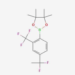 molecular formula C15H18BF5O2 B8075067 2-[4-(1,1-Difluoroethyl)-2-(trifluoromethyl)phenyl]-4,4,5,5-tetramethyl-1,3,2-dioxaborolane 