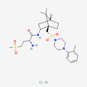 molecular formula C26H43ClN4O5S2 B8075267 (2R)-2-amino-N-[(1R,4R)-7,7-dimethyl-1-[[4-(2-methylphenyl)piperazin-1-yl]sulfonylmethyl]-2-bicyclo[2.2.1]heptanyl]-4-methylsulfonylbutanamide;hydrochloride 