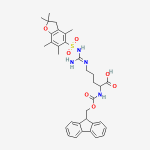molecular formula C34H40N4O7S B8075591 2-((((9H-Fluoren-9-yl)methoxy)carbonyl)amino)-5-(3-((2,2,4,6,7-pentamethyl-2,3-dihydrobenzofuran-5-yl)sulfonyl)guanidino)pentanoic acid 