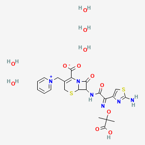 7-[[(2E)-2-(2-amino-1,3-thiazol-4-yl)-2-(2-carboxypropan-2-yloxyimino)acetyl]amino]-8-oxo-3-(pyridin-1-ium-1-ylmethyl)-5-thia-1-azabicyclo[4.2.0]oct-2-ene-2-carboxylate;pentahydrate