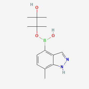 molecular formula C14H21BN2O3 B8075627 (3-Hydroxy-2,3-dimethylbutan-2-yl)oxy-(7-methyl-1H-indazol-4-yl)borinic acid 
