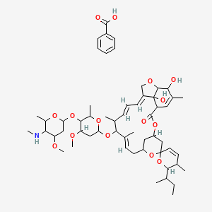 benzoic acid;(10'E,14'E,16'E)-2-butan-2-yl-21',24'-dihydroxy-12'-[4-methoxy-5-[4-methoxy-6-methyl-5-(methylamino)oxan-2-yl]oxy-6-methyloxan-2-yl]oxy-3,11',13',22'-tetramethylspiro[2,3-dihydropyran-6,6'-3,7,19-trioxatetracyclo[15.6.1.14,8.020,24]pentacosa-10,14,16,22-tetraene]-2'-one