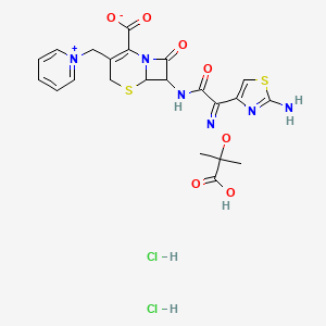 molecular formula C22H24Cl2N6O7S2 B8075660 7-[[(2E)-2-(2-amino-1,3-thiazol-4-yl)-2-(2-carboxypropan-2-yloxyimino)acetyl]amino]-8-oxo-3-(pyridin-1-ium-1-ylmethyl)-5-thia-1-azabicyclo[4.2.0]oct-2-ene-2-carboxylate;dihydrochloride 