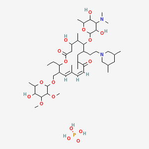 molecular formula C46H83N2O17P B8075662 (11Z,13E)-6-[4-(dimethylamino)-3,5-dihydroxy-6-methyloxan-2-yl]oxy-7-[2-(3,5-dimethylpiperidin-1-yl)ethyl]-16-ethyl-4-hydroxy-15-[(5-hydroxy-3,4-dimethoxy-6-methyloxan-2-yl)oxymethyl]-5,9,13-trimethyl-1-oxacyclohexadeca-11,13-diene-2,10-dione;phosphoric acid 