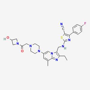 2-{[(2-Ethyl-6-{4-[2-(3-hydroxyazetidin-1-yl)-2-oxoethyl]piperazin-1-yl}-8-methylimidazo[1,2-a]pyridin-3-yl)methyl]amino}-4-(4-fluorophenyl)-1,3-thiazole-5-carbonitrile
