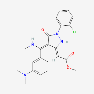 molecular formula C22H23ClN4O3 B8075719 Acetic acid, 2-[(4Z)-1-(2-chlorophenyl)-4-[[3-(dimethylamino)phenyl](methylamino)methylene]-5-oxo-3-pyrazolidinylidene]-, methyl ester 