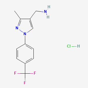 molecular formula C12H13ClF3N3 B8076198 (3-Methyl-1-(4-(trifluoromethyl)phenyl)-1H-pyrazol-4-yl)methanamine hydrochloride 