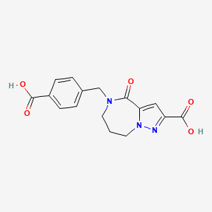 molecular formula C16H15N3O5 B8076856 5-(4-Carboxybenzyl)-4-oxo-5,6,7,8-tetrahydro-4H-pyrazolo[1,5-a][1,4]diazepine-2-carboxylic acid 
