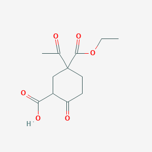 molecular formula C12H16O6 B8076925 5-Acetyl-5-(ethoxycarbonyl)-2-oxocyclohexanecarboxylic acid 