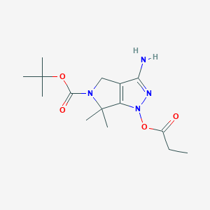 Pyrrolo[3,4-c]pyrazole-5(1H)-carboxylic acid, 3-amino-4,6-dihydro-6,6-dimethyl-1-(1-oxopropoxy)-, 1,1-dimethylethyl ester