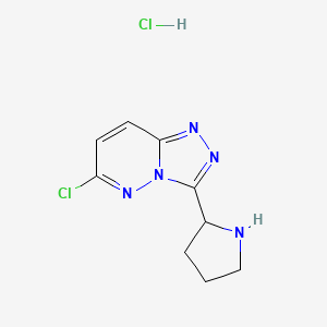 molecular formula C9H11Cl2N5 B8078235 6-Chloro-3-pyrrolidin-2-yl[1,2,4]triazolo[4,3-b]pyridazine hydrochloride 