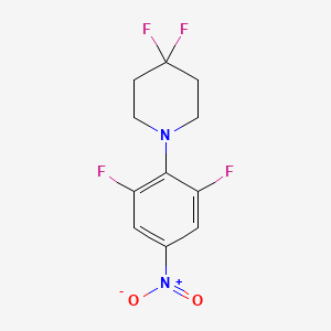 molecular formula C11H10F4N2O2 B8078458 1-(2,6-Difluoro-4-nitrophenyl)-4,4-difluoropiperidine 