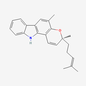 molecular formula C23H25NO B8079372 Pyrano[3,2-a]carbazole, 3,11-dihydro-3,5-dimethyl-3-(4-methyl-3-penten-1-yl)-, (3S)- 