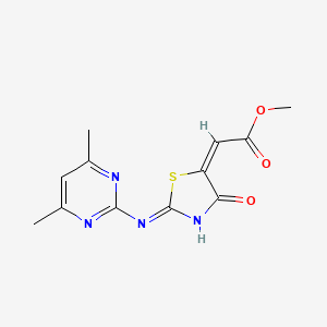 molecular formula C12H12N4O3S B8079505 methyl (2E)-{2-[(4,6-dimethylpyrimidin-2-yl)amino]-4-oxo-1,3-thiazol-5(4H)-ylidene}ethanoate 