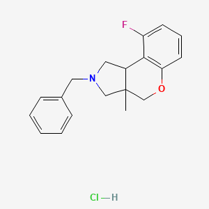molecular formula C19H21ClFNO B8079931 2-Benzyl-9-fluoro-3a-methyl-1,3,4,9b-tetrahydrochromeno[3,4-c]pyrrole;hydrochloride 