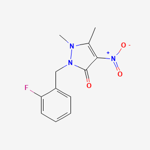 molecular formula C12H12FN3O3 B8080061 2-(2-Fluorobenzyl)-1,5-dimethyl-4-nitro-1H-pyrazol-3(2H)-one 