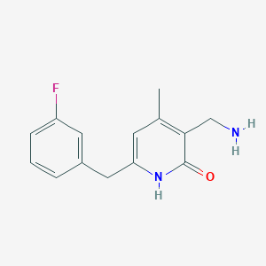 molecular formula C14H15FN2O B8080140 3-(Aminomethyl)-6-(3-fluorobenzyl)-4-methylpyridin-2(1H)-one 