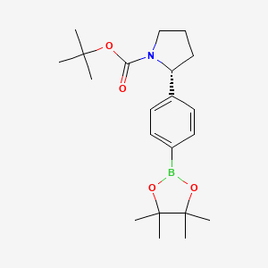 molecular formula C21H32BNO4 B8080150 (R)-tert-Butyl 2-(4-(4,4,5,5-tetramethyl-1,3,2-dioxaborolan-2-yl)phenyl)pyrrolidine-1-carboxylate 
