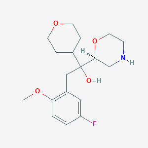 molecular formula C18H26FNO4 B8080248 2-(5-fluoro-2-methoxyphenyl)-1-[(2S)-morpholin-2-yl]-1-(oxan-4-yl)ethanol 