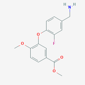 molecular formula C16H16FNO4 B8081307 Methyl 3-[4-(aminomethyl)-2-fluorophenoxy]-4-methoxybenzoate 