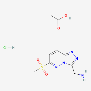 molecular formula C9H14ClN5O4S B8081322 Acetic acid;(6-methylsulfonyl-[1,2,4]triazolo[4,3-b]pyridazin-3-yl)methanamine;hydrochloride 