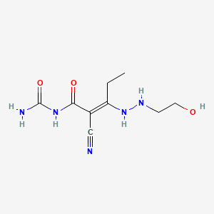 molecular formula C9H15N5O3 B8081441 N-{2-cyano-3-[2-(2-hydroxyethyl)hydrazino]-2-pentenoyl}urea 