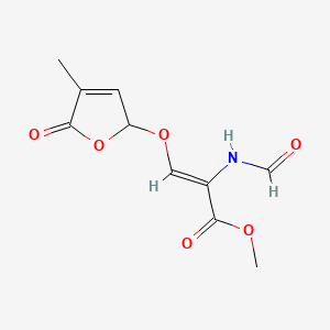 molecular formula C10H11NO6 B8081468 Methyl 2-(formylamino)-3-[(4-methyl-5-oxo-2,5-dihydro-2-furanyl)oxy]acrylate 