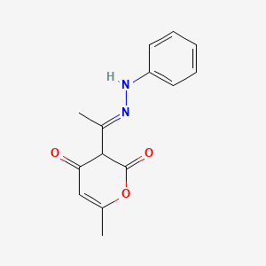 molecular formula C14H14N2O3 B8081490 6-methyl-3-(N-phenylethanehydrazonoyl)-2H-pyran-2,4(3H)-dione 