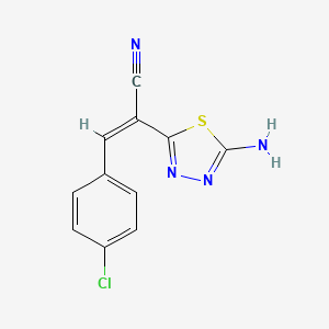 molecular formula C11H7ClN4S B8081497 2-(5-Amino-1,3,4-thiadiazol-2-yl)-3-(4-chlorophenyl)acrylonitrile 