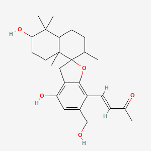 molecular formula C26H36O5 B8081567 (E)-4-[3,4'-dihydroxy-6'-(hydroxymethyl)-4,4,7,8a-tetramethylspiro[2,3,4a,5,6,7-hexahydro-1H-naphthalene-8,2'-3H-1-benzofuran]-7'-yl]but-3-en-2-one 