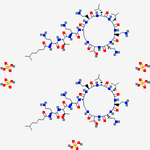 molecular formula C104H206N32O46S5 B8081723 Unk-Dab-Thr-Dab-Dab(1)-Dab-D-Leu-D-Leu-Dab-D-Dab-DL-Thr-(1).Unk-Dab-Thr-Dab-Dab(2)-Dab-D-Leu-D-Leu-Dab-D-Dab-DL-Thr-(2).5H2SO4 