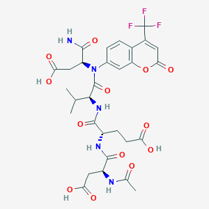 molecular formula C30H34F3N5O13 B8081944 L-alpha-asparagine, N-acetyl-L-alpha-aspartyl-L-alpha-glutamyl-L-valyl-N-[2-oxo-4-(trifluoromethyl)-2H-1-benzopyran-7-yl]- 