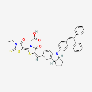 molecular formula C42H35N3O4S3 B8081952 2-[(2Z,5E)-5-[[(3aR,8bR)-4-[4-(2,2-diphenylethenyl)phenyl]-2,3,3a,8b-tetrahydro-1H-cyclopenta[b]indol-7-yl]methylidene]-2-(3-ethyl-4-oxo-2-sulfanylidene-1,3-thiazolidin-5-ylidene)-4-oxo-1,3-thiazolidin-3-yl]acetic acid 