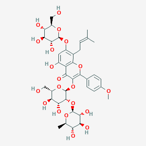 molecular formula C39H50O20 B8081980 3-[(2S,3R,4R,5R,6S)-4,5-dihydroxy-6-(hydroxymethyl)-3-[(2S,3R,4S,5S,6R)-3,4,5-trihydroxy-6-methyloxan-2-yl]oxyoxan-2-yl]oxy-5-hydroxy-2-(4-methoxyphenyl)-8-(3-methylbut-2-enyl)-7-[(2S,3R,4S,5S,6R)-3,4,5-trihydroxy-6-(hydroxymethyl)oxan-2-yl]oxychromen-4-one 