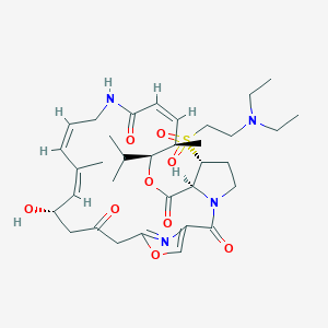 molecular formula C34H50N4O9S B8081994 (3R,4R,5E,10E,12E,14S,26R,26aS)-26-[[2-(Diethylamino)ethyl]sulfonyl]-8,9,14,15,24,25,26,26a-octahydro-14-hydroxy-4,12-dimethyl-3-(1-methylethyl)-3H-21,18-nitrilo-1H,22H-pyrrolo[2,1-c][1,8,4,19]dioxadiazacyclotetracosine-1,7,16,22(4H,17H)-tetrone 