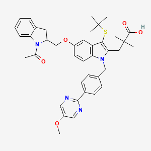 3-[5-[(1-Acetyl-2,3-dihydroindol-2-yl)methoxy]-3-tert-butylsulfanyl-1-[[4-(5-methoxypyrimidin-2-yl)phenyl]methyl]indol-2-yl]-2,2-dimethylpropanoic acid
