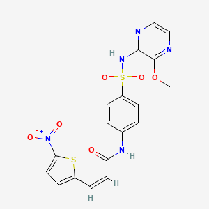 molecular formula C18H15N5O6S2 B8082130 (2Z)-N-{4-[(3-methoxypyrazin-2-yl)sulfamoyl]phenyl}-3-(5-nitrothiophen-2-yl)prop-2-enamide 