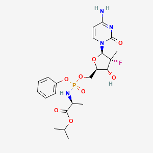 molecular formula C22H30FN4O8P B8082144 Isopropyl ((((2R,3R,4R,5R)-5-(4-amino-2-oxopyrimidin-1(2H)-yl)-4-fluoro-3-hydroxy-4-methyltetrahydrofuran-2-yl)methoxy)(phenoxy)phosphoryl)-L-alaninate 
