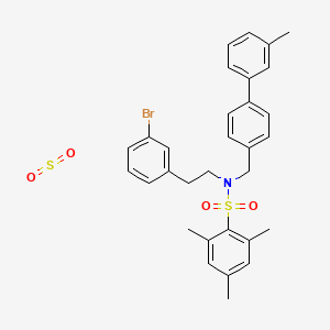 molecular formula C31H32BrNO4S2 B8082213 N-[2-(3-bromophenyl)ethyl]-2,4,6-trimethyl-N-[[4-(3-methylphenyl)phenyl]methyl]benzenesulfonamide;sulfur dioxide 