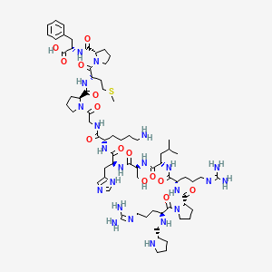 molecular formula C69H112N22O14S B8082219 (2S)-2-[[(2S)-1-[(2S)-2-[[(2S)-1-[2-[[(2S)-6-amino-2-[[(2S)-2-[[(2S)-2-[[(2S)-2-[[(2S)-5-(diaminomethylideneamino)-2-[[(2S)-1-[(2S)-5-(diaminomethylideneamino)-2-[[(2S)-pyrrolidin-2-yl]methylamino]pentanoyl]pyrrolidine-2-carbonyl]amino]pentanoyl]amino]-4-methylpentanoyl]amino]-3-hydroxypropanoyl]amino]-3-(1H-imidazol-5-yl)propanoyl]amino]hexanoyl]amino]acetyl]pyrrolidine-2-carbonyl]amino]-4-methylsulfanylbutanoyl]pyrrolidine-2-carbonyl]amino]-3-phenylpropanoic acid 