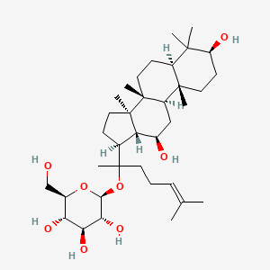 molecular formula C36H62O8 B8082266 (2S,3R,4S,5S,6R)-2-[2-[(3S,5R,8R,9R,10R,12R,13R,14R,17S)-3,12-dihydroxy-4,4,8,10,14-pentamethyl-2,3,5,6,7,9,11,12,13,15,16,17-dodecahydro-1H-cyclopenta[a]phenanthren-17-yl]-6-methylhept-5-en-2-yl]oxy-6-(hydroxymethyl)oxane-3,4,5-triol 