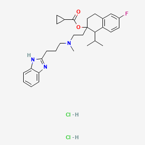 molecular formula C30H40Cl2FN3O2 B8082289 (1S,2S)-2-[2-[[3-(1H-Benzimidazol-2-YL)propyl]methylamino]ethyl]-6-fluoro-1,2,3,4-tetrahydro-1-(1-methylethyl)-2-naphthalenyl cyclopropanecarboxylate dihydrochloride 