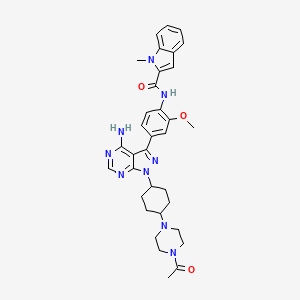 molecular formula C34H39N9O3 B8082437 1H-Indole-2-carboxamide, N-(4-(1-(trans-4-(4-acetyl-1-piperazinyl)cyclohexyl)-4-amino-1H-pyrazolo(3,4-d)pyrimidin-3-yl)-2-methoxyphenyl)-1-methyl- CAS No. 1140478-96-1