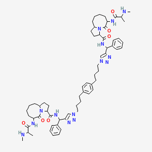 molecular formula C62H84N14O6 B8082565 6-[2-(methylamino)propanoylamino]-N-[[1-[4-[4-[4-[4-[[[6-[2-(methylamino)propanoylamino]-5-oxo-2,3,6,7,8,9,10,10a-octahydro-1H-pyrrolo[1,2-a]azocine-3-carbonyl]amino]-phenylmethyl]triazol-1-yl]butyl]phenyl]butyl]triazol-4-yl]-phenylmethyl]-5-oxo-2,3,6,7,8,9,10,10a-octahydro-1H-pyrrolo[1,2-a]azocine-3-carboxamide 