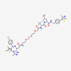 molecular formula C49H60ClN9O8S2 B8082568 1-[2-[[2-[2-[2-[2-[[2-[7-(4-chlorophenyl)-4,5,13-trimethyl-3-thia-1,8,11,12-tetrazatricyclo[8.3.0.02,6]trideca-2(6),4,7,10,12-pentaen-9-yl]acetyl]amino]ethoxy]ethoxy]ethoxy]acetyl]amino]-3,3-dimethylbutanoyl]-4-hydroxy-N-[[4-(4-methyl-1,3-thiazol-5-yl)phenyl]methyl]pyrrolidine-2-carboxamide 