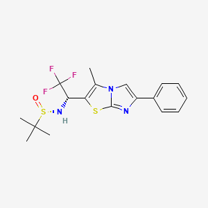 molecular formula C18H20F3N3OS2 B8082673 (S)-2-methyl-N-[(1R)-2,2,2-trifluoro-1-(3-methyl-6-phenylimidazo[2,1-b][1,3]thiazol-2-yl)ethyl]propane-2-sulfinamide 