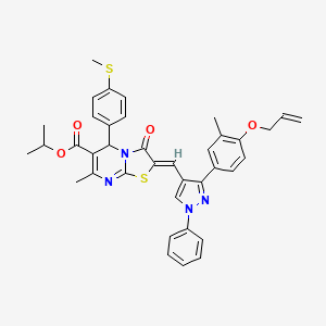 molecular formula C38H36N4O4S2 B8083109 Propan-2-yl 4-methyl-8-[[3-(3-methyl-4-prop-2-enoxy-phenyl)-1-phenyl-pyrazol-4-yl]methylidene]-2-(4-methylsulfanylphenyl)-9-oxo-7-thia-1,5-diazabicyclo[4.3.0]nona-3,5-diene-3-carboxylate 